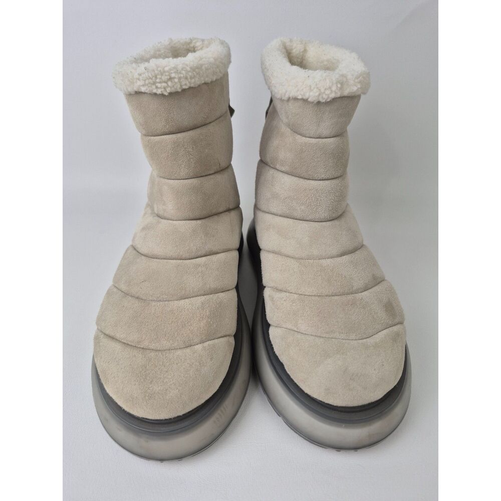 Moncler Women's Grey Hermosa Shearling Snow Pull On Ankle Boots Size 37.5 - Picture 3 of 7